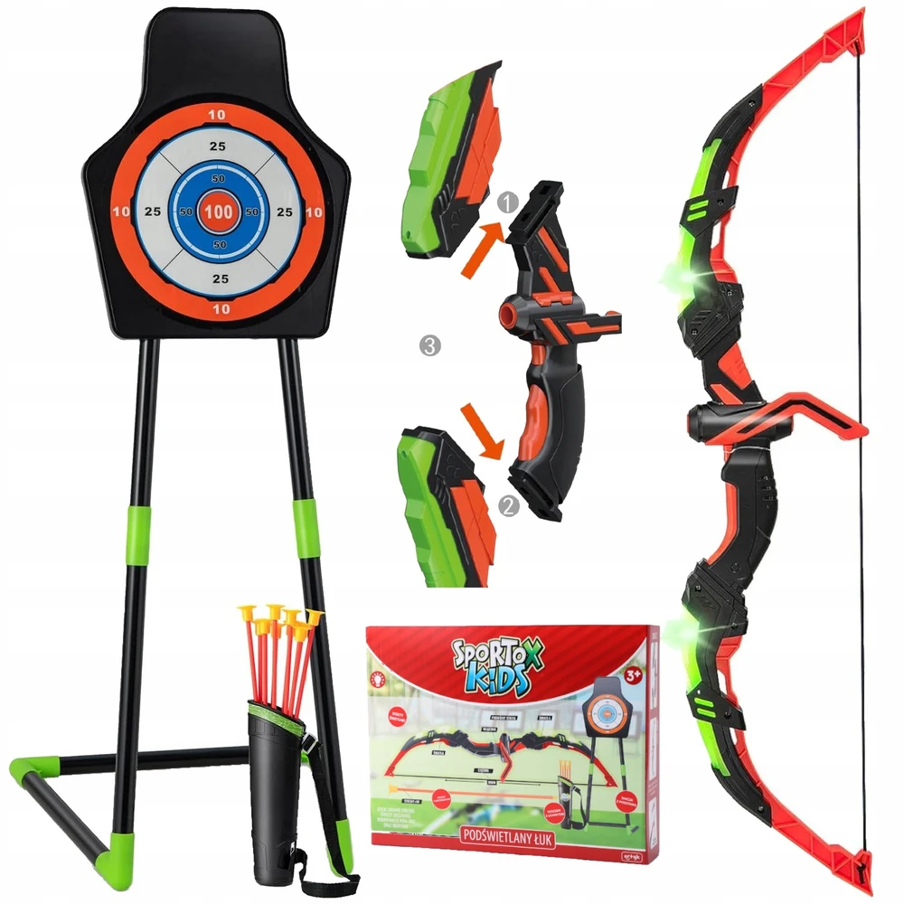 Bez Marki Didelis LED lankas 66cm vaikams strėlės 10vnt Shield Quiver šviečiantis lankas