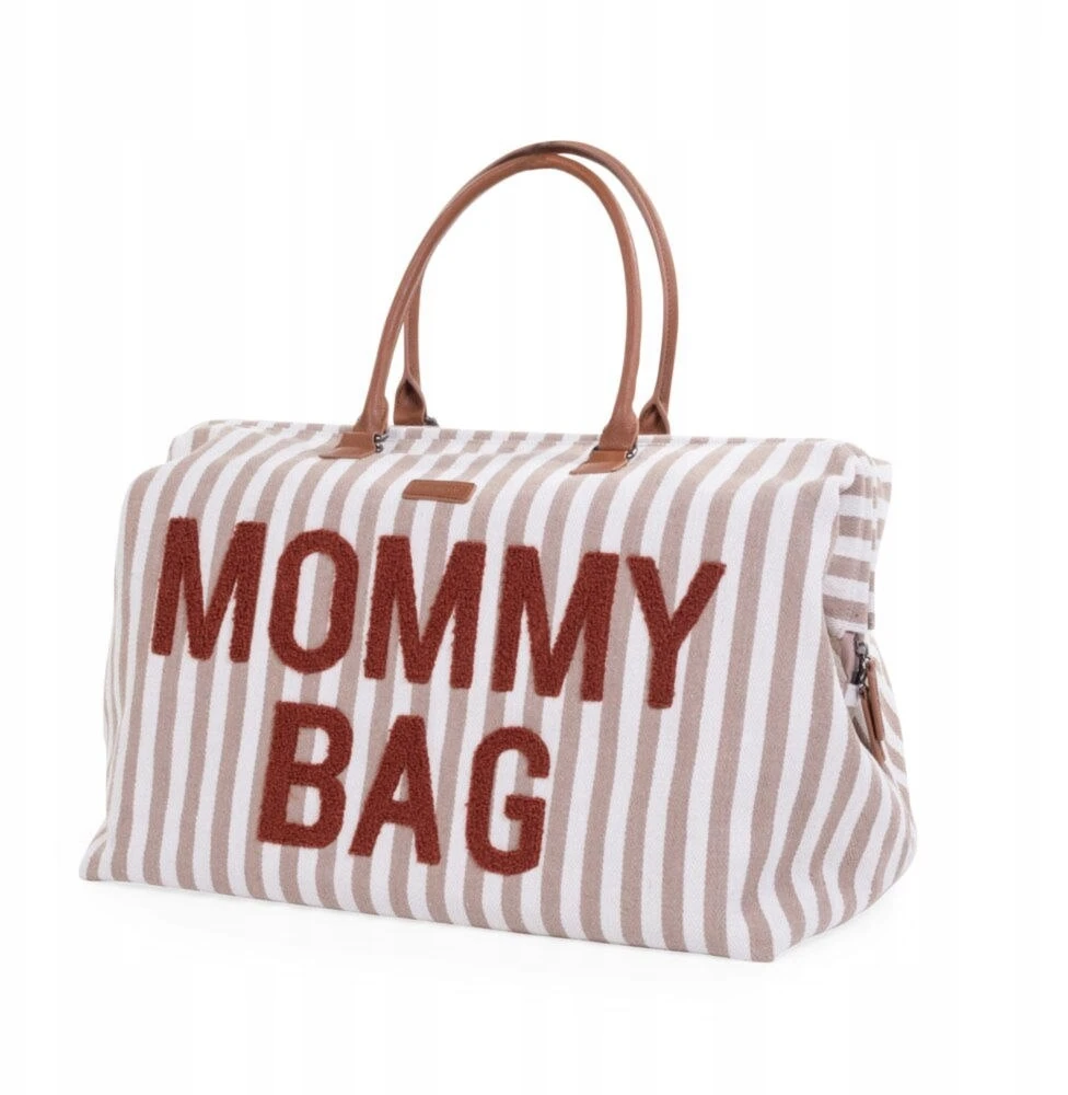 Bez Marki CHILDHOME DIDELIS MAMOS REIKMENŲ KREPŠYS MOMMY BAG, STRIPES - NUDE/TERRACOTTA