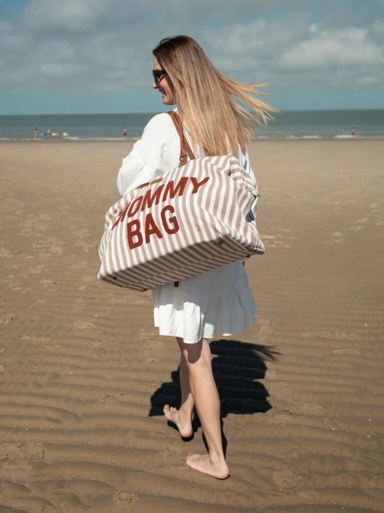 Bez Marki CHILDHOME DIDELIS MAMOS REIKMENŲ KREPŠYS MOMMY BAG, STRIPES - NUDE/TERRACOTTA
