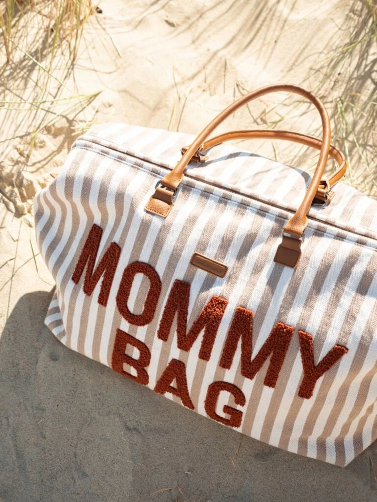 Bez Marki CHILDHOME DIDELIS MAMOS REIKMENŲ KREPŠYS MOMMY BAG, STRIPES - NUDE/TERRACOTTA
