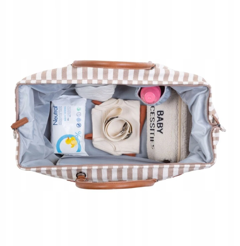 Bez Marki CHILDHOME DIDELIS MAMOS REIKMENŲ KREPŠYS MOMMY BAG, STRIPES - NUDE/TERRACOTTA