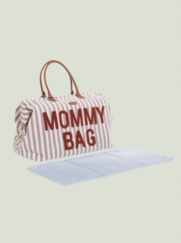 Bez Marki CHILDHOME DIDELIS MAMOS REIKMENŲ KREPŠYS MOMMY BAG, STRIPES - NUDE/TERRACOTTA