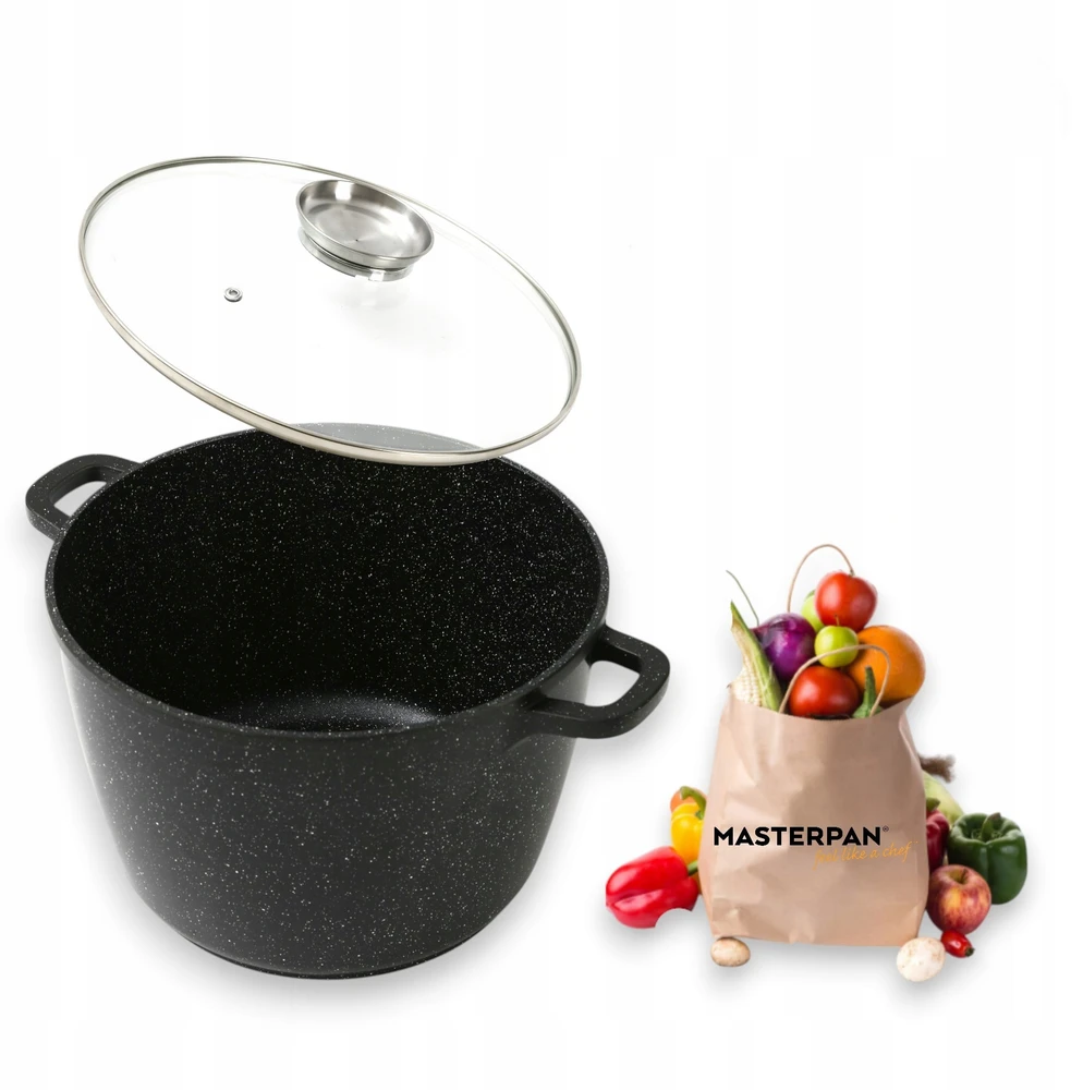 Bez Marki Didelis marmurinis puodas 10L su dangteliu ir aromato rankenėlių sistema 28cm
