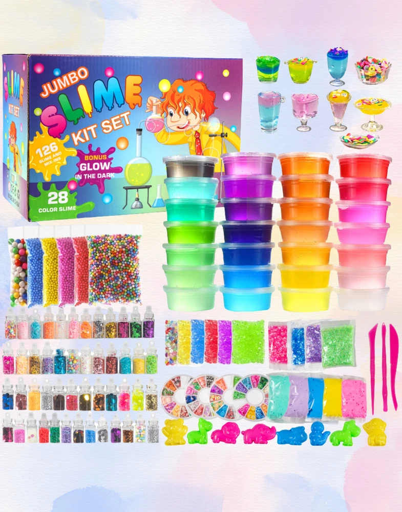 Bez Marki DIDELIS SLIME RINKINYS, SLIMŲ GAMYBAI VAIKAMS PLASTIKOS PASTA 126in1
