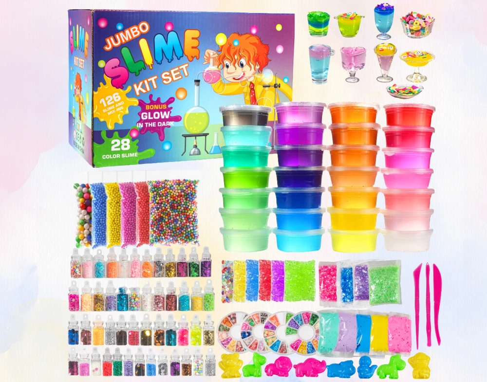 Bez Marki DIDELIS SLIME RINKINYS, SLIMŲ GAMYBAI VAIKAMS PLASTIKOS PASTA 126in1