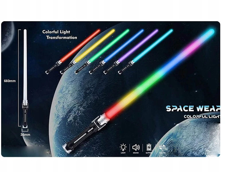 Bez Marki DIDELIS ŠVIESOS kardas, skirtas WARRIOR STAR LED GINKLUI, 66 cm