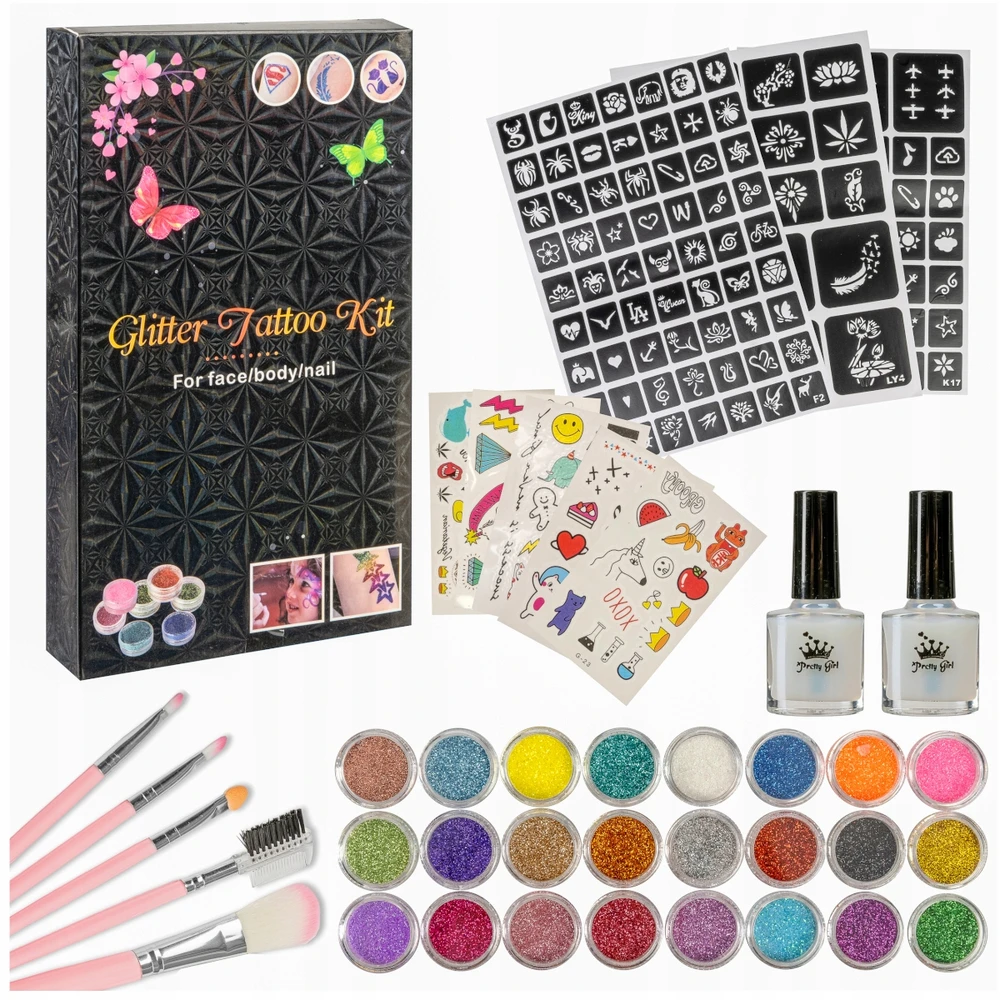 Bez Marki DIDELIS TATUiruočių rinkinys GLITTER TATTUOS ŠABLONAI VAIKAMS XXL