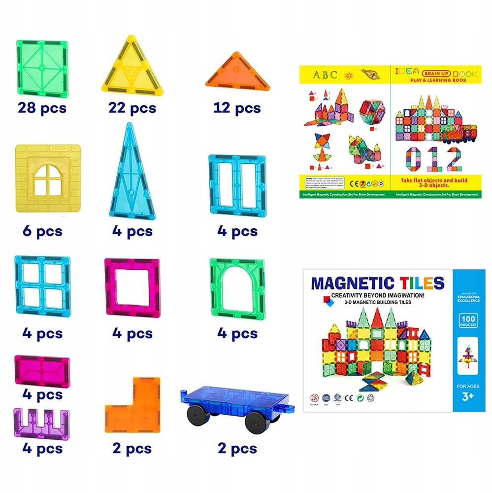Bez Marki DIDŽIŲJŲ MAGNETINIŲ 3D KONSTRUKCINIŲ BLOKŲ DĖLĖS VAIKAMS 130 EL DOVANA