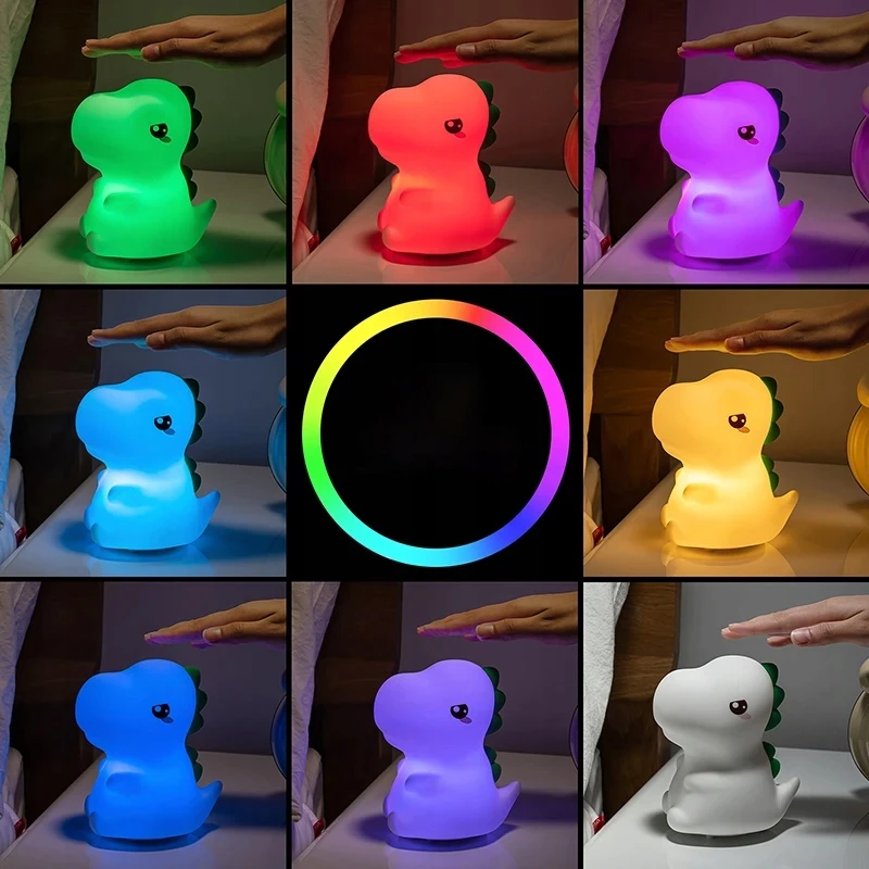 Bez Marki DINOZAUR MIĘKKA Naktinė lempa DLA DZIECI LED RGB USB KOLOROWA SILIKONOWA