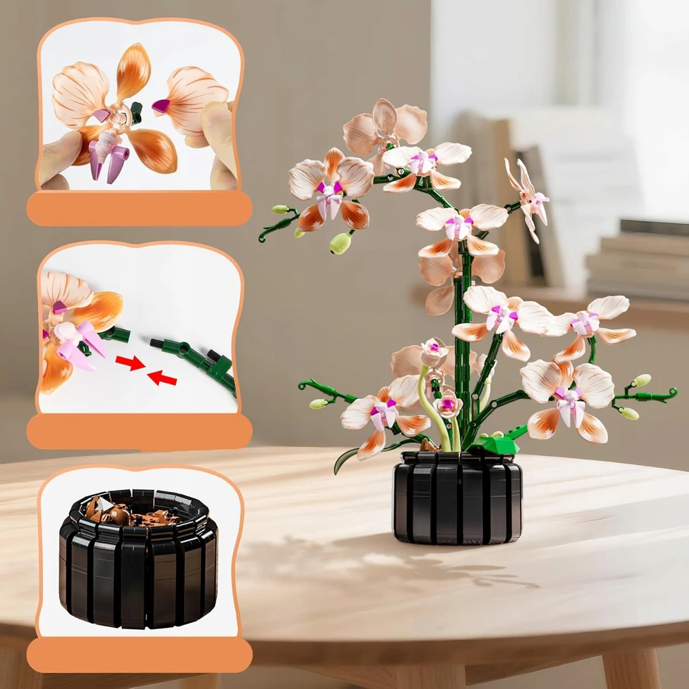 Bez Marki Dirbtinė orchidėja vazonėlyje Orchidėjų modelio kūrybinis rinkinys, statybiniai blokai