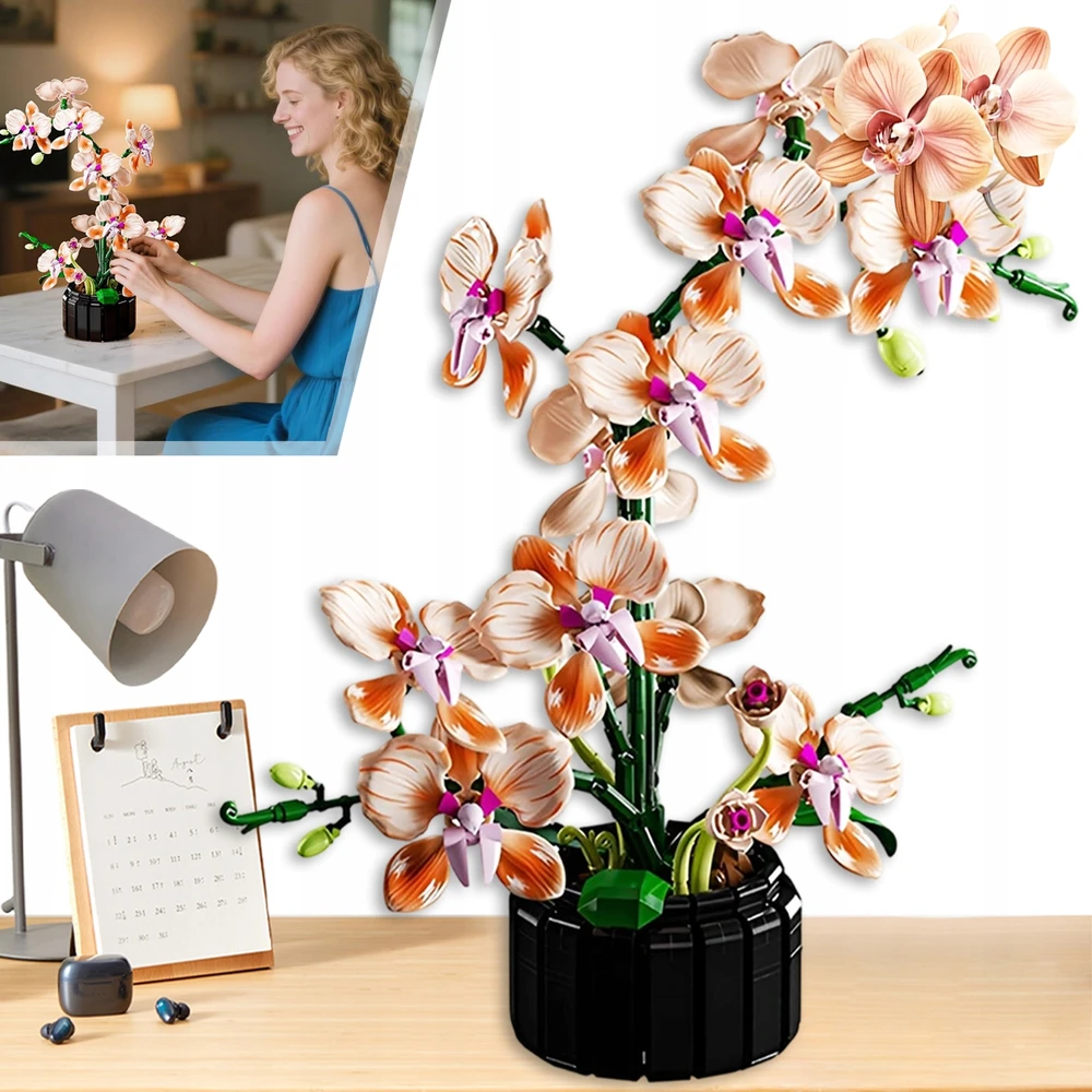 Bez Marki Dirbtinė orchidėja vazonėlyje Orchidėjų modelio kūrybinis rinkinys, statybiniai blokai