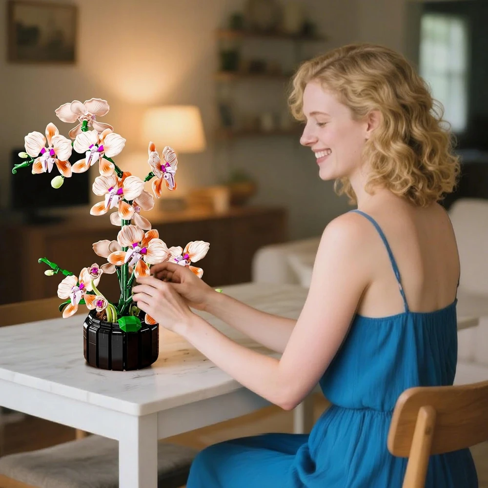 Bez Marki Dirbtinė orchidėja vazonėlyje Orchidėjų modelio kūrybinis rinkinys, statybiniai blokai