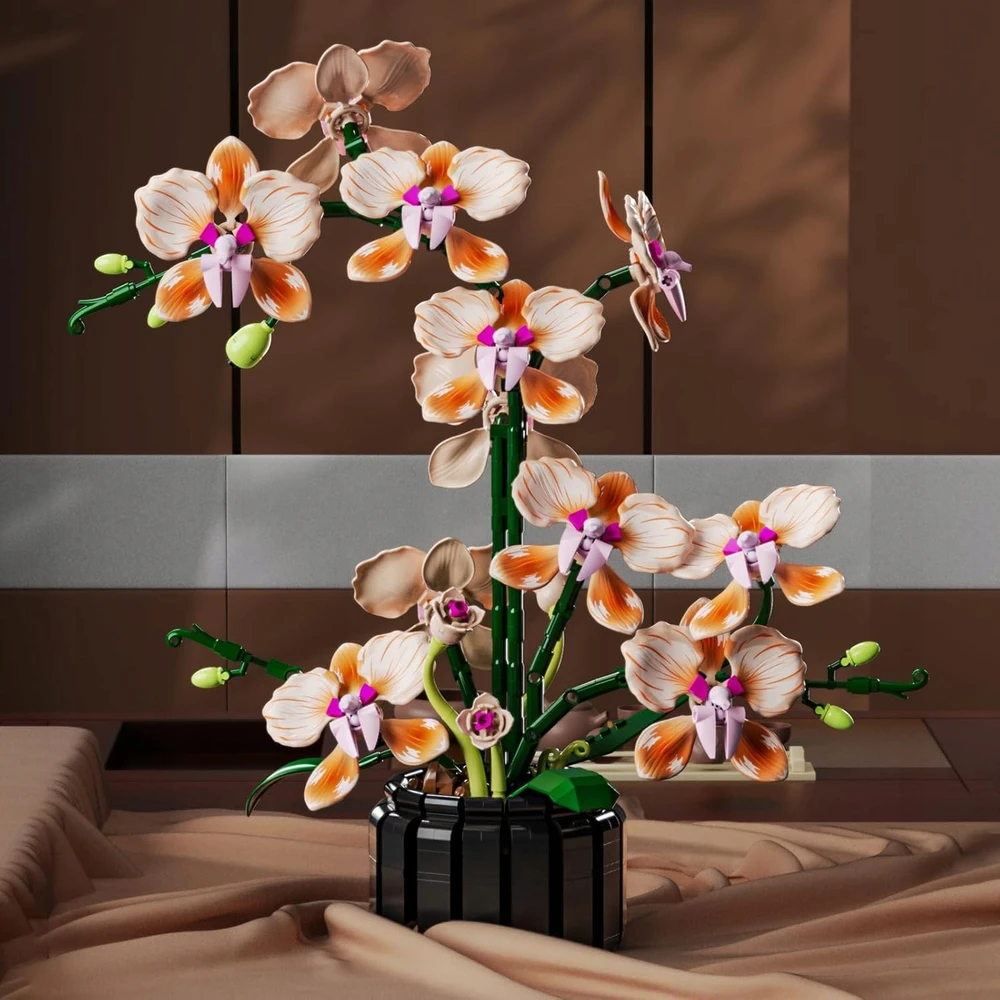 Bez Marki Dirbtinė orchidėja vazonėlyje Orchidėjų modelio kūrybinis rinkinys, statybiniai blokai