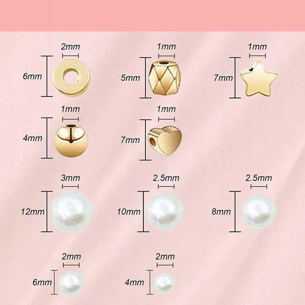 Bez Marki DIYQueen Beads rinkinys 720 vnt, balto aukso apyrankėms