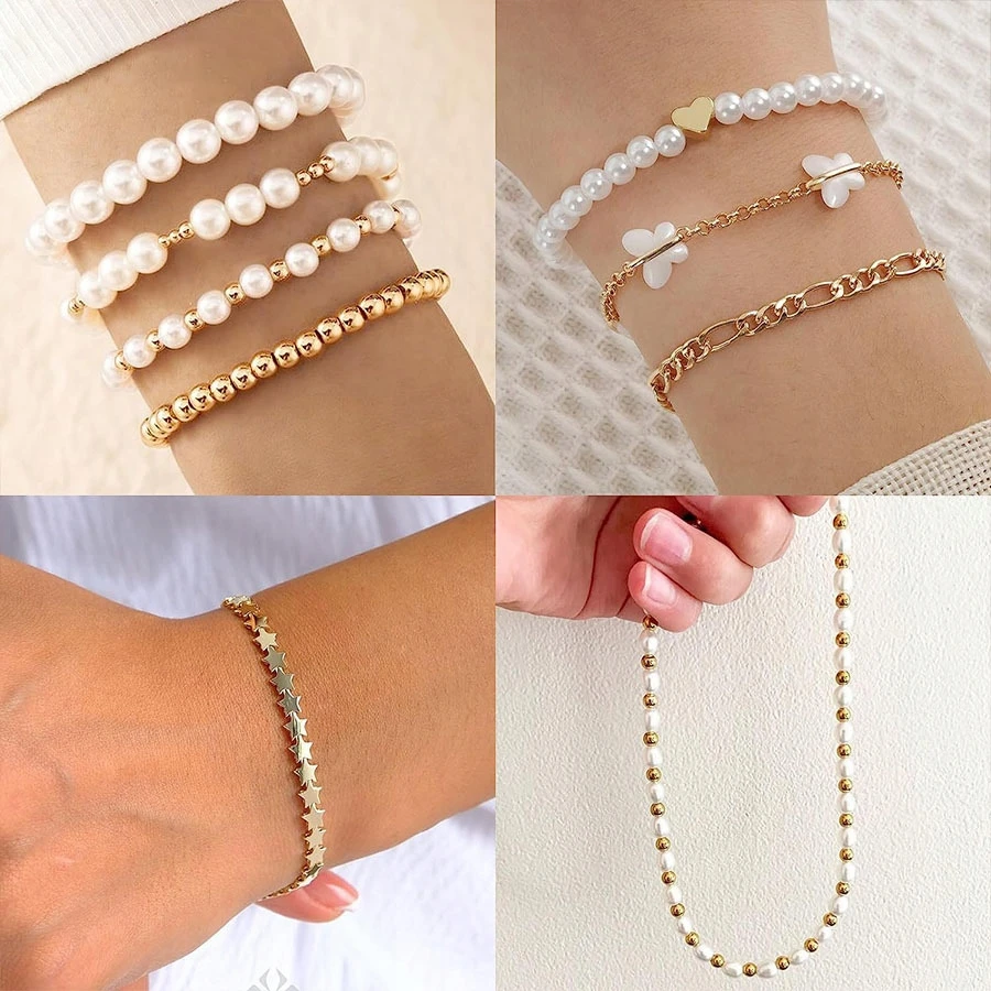 Bez Marki DIYQueen Beads rinkinys 720 vnt, balto aukso apyrankėms