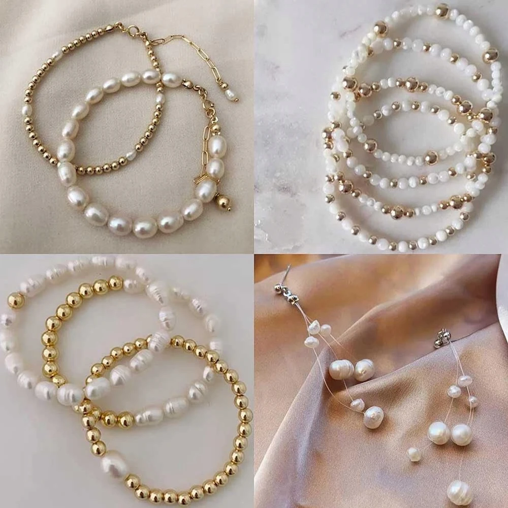 Bez Marki DIYQueen Beads rinkinys 720 vnt, balto aukso apyrankėms