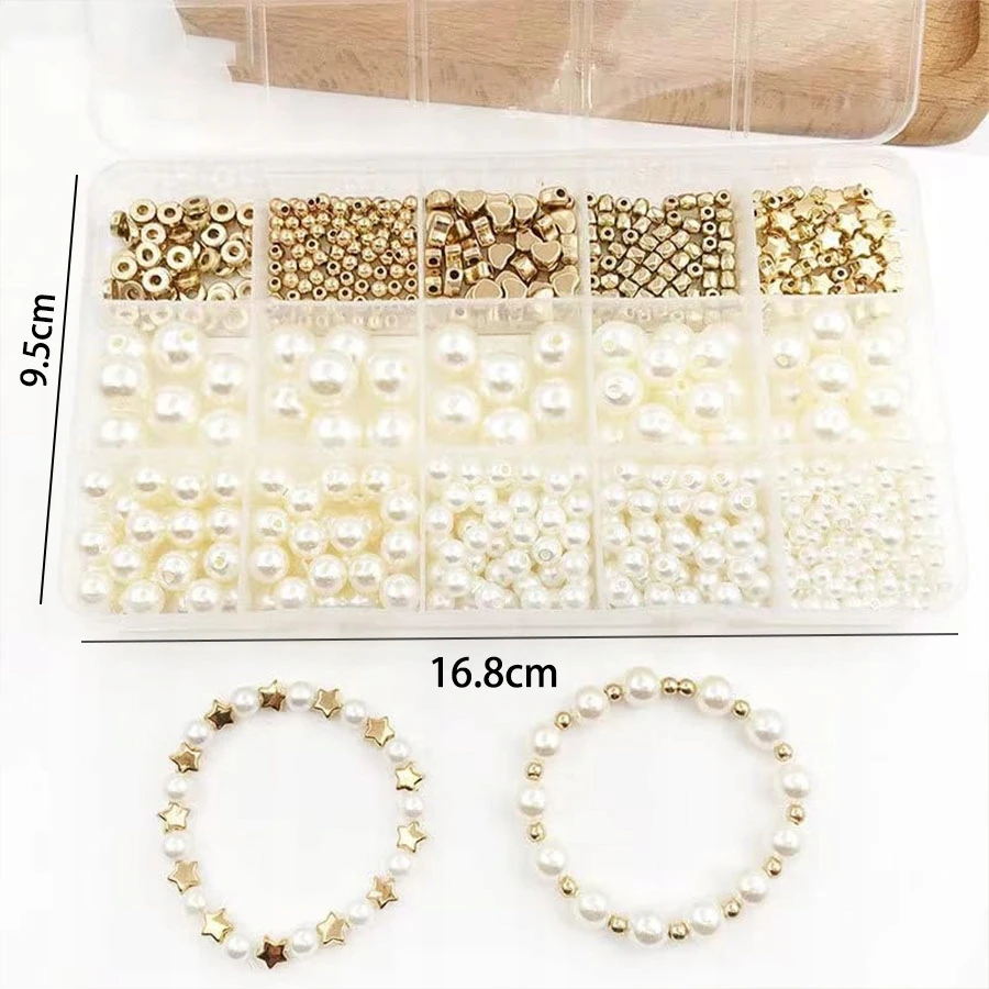 Bez Marki DIYQueen Beads rinkinys 720 vnt, balto aukso apyrankėms