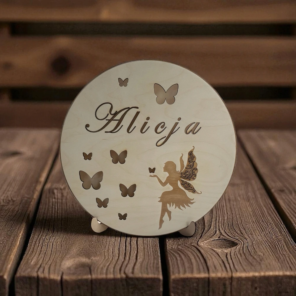 Bez Marki Drewniana lampka nocna dla dziecka LED su imieniem personalizowana stojąca