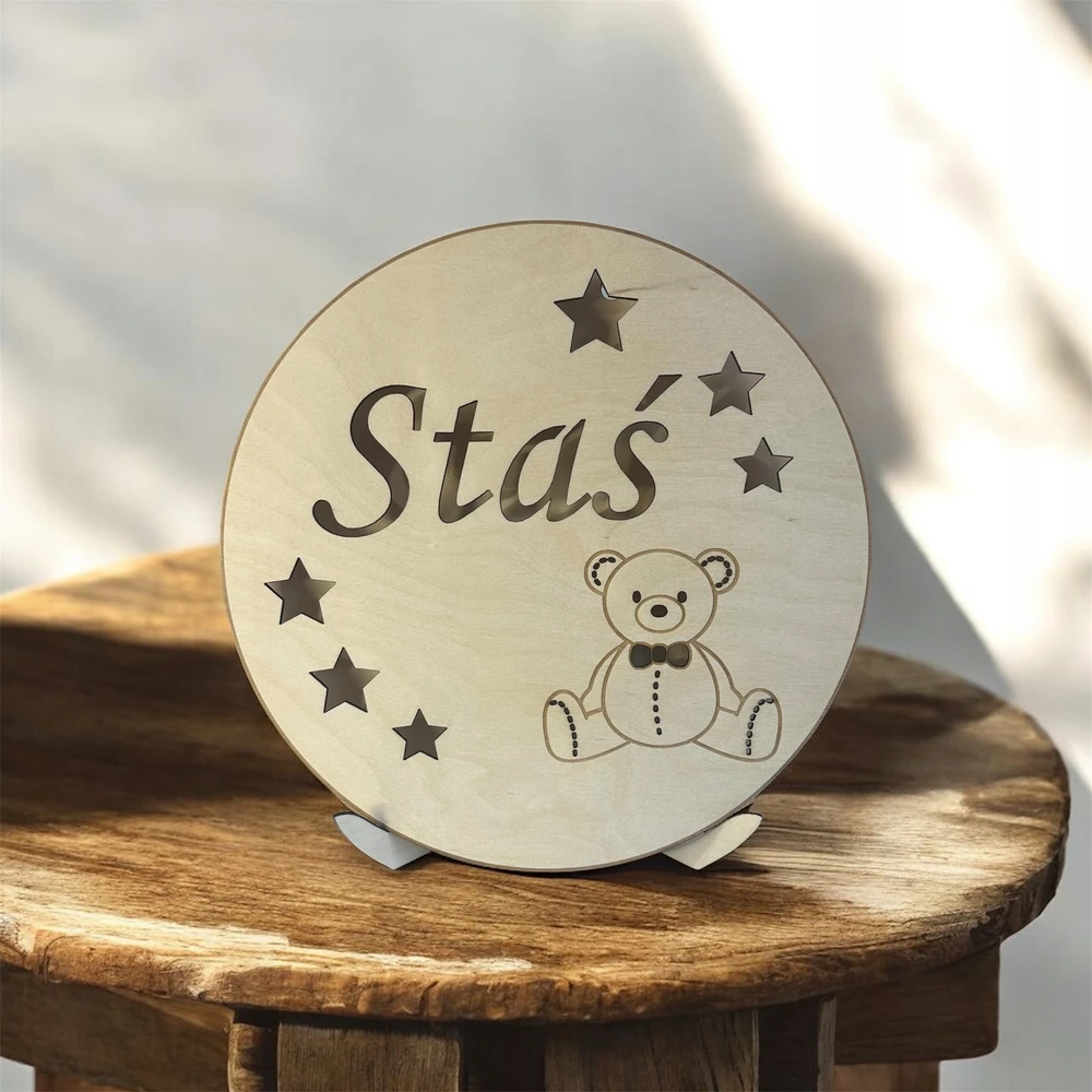 Bez Marki Drewniana lampka nocna dla dziecka LED su imieniem personalizowana stojąca