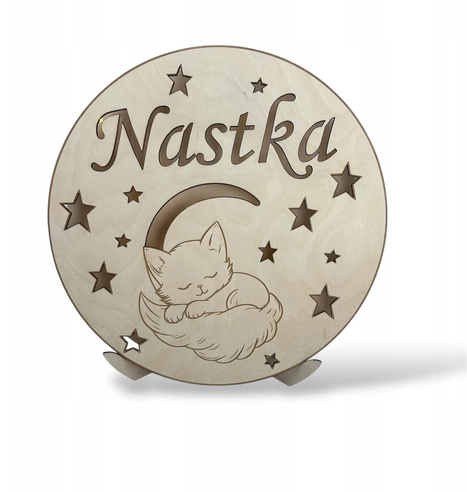 Bez Marki Drewniana lampka nocna dla dziecka LED su imieniem personalizowana stojąca