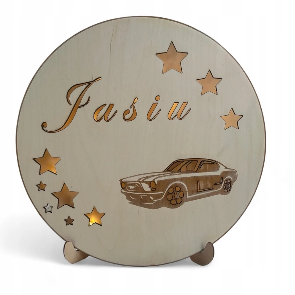 Bez Marki Drewniana lampka nocna dla dziecka LED su imieniem personalizowana stojąca