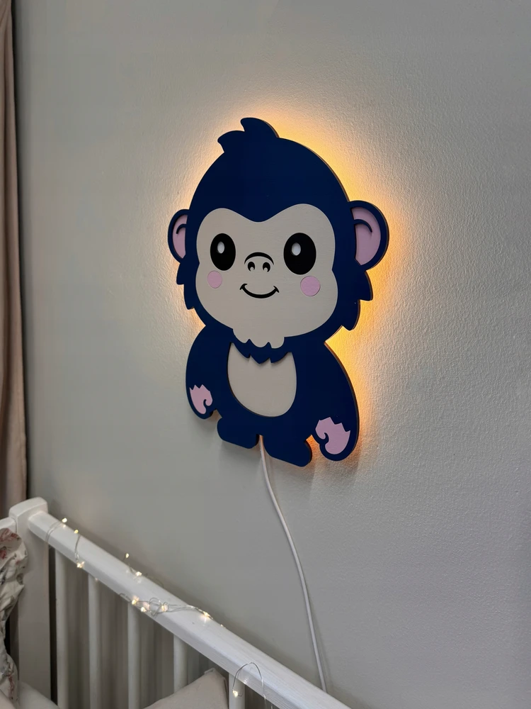 Bez Marki drewniana lampka nocna Led do pokoju dziecięcego Małpka