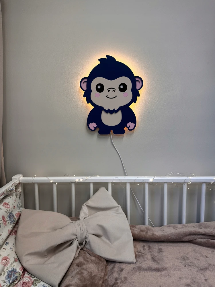 Bez Marki drewniana lampka nocna Led do pokoju dziecięcego Małpka