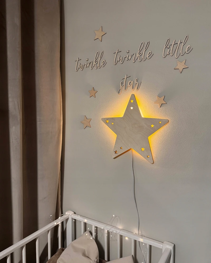 Bez Marki Drewniana lampka nocna LED kinkiet gwiazdka do pokoju dziecięcego