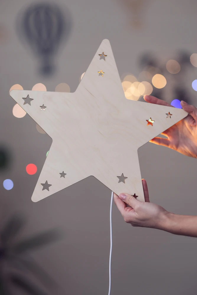 Bez Marki Drewniana lampka nocna LED kinkiet gwiazdka do pokoju dziecięcego