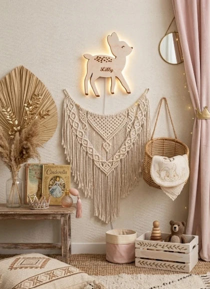 Bez Marki Drewniana Lampka Nocna LED SARENKA L Bambi Personalizowana su Imieniem