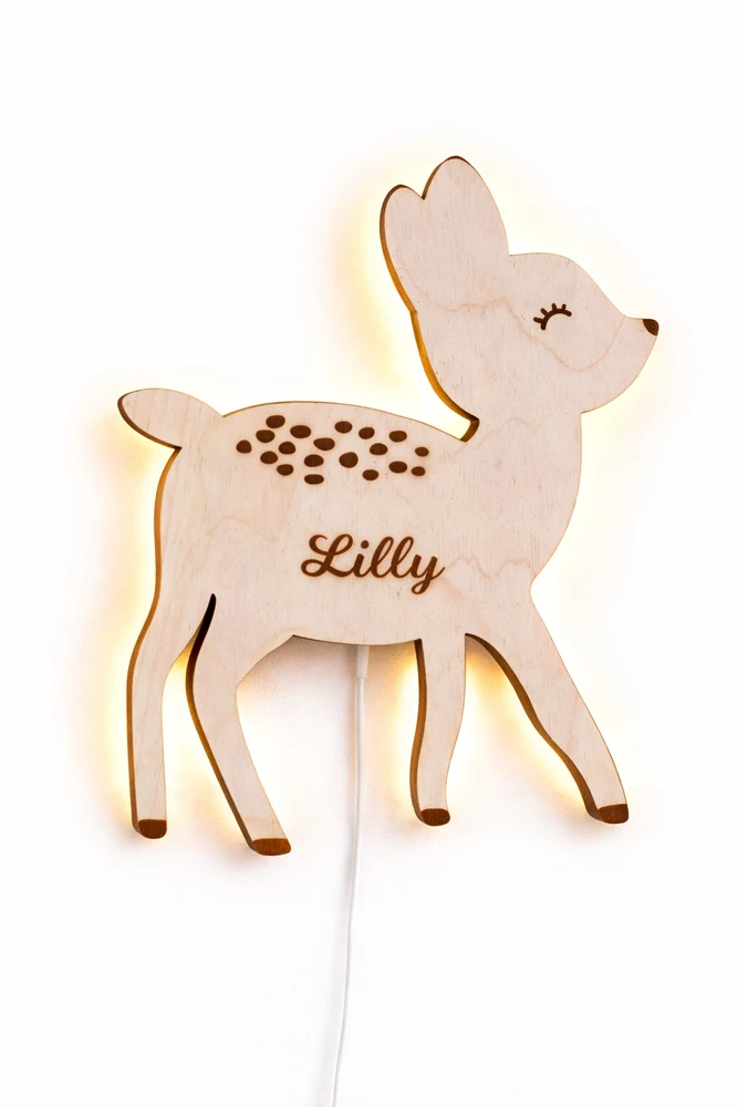 Bez Marki Drewniana Lampka Nocna LED SARENKA L Bambi Personalizowana su Imieniem