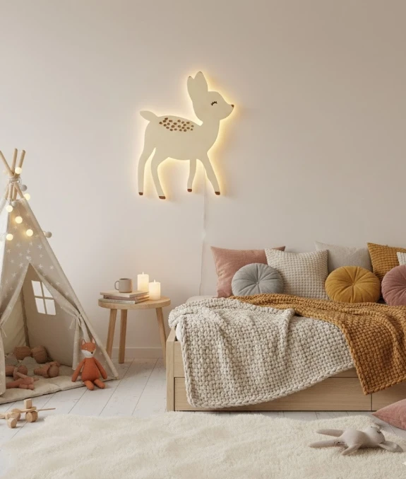 Bez Marki Drewniana Lampka Nocna LED SARENKA L Jelonek do Pokoju Dziecka Bambi