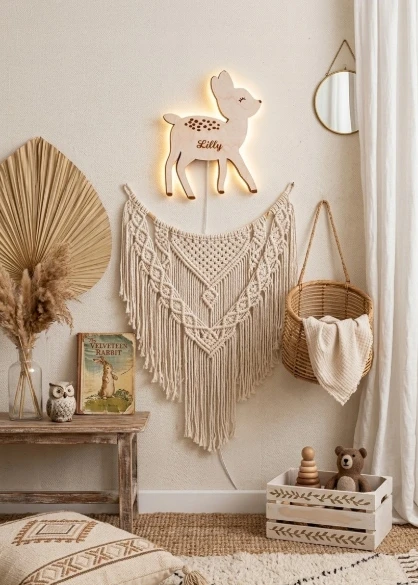 Bez Marki Drewniana Lampka Nocna LED SARENKA L Bambi Personalizowana su Imieniem