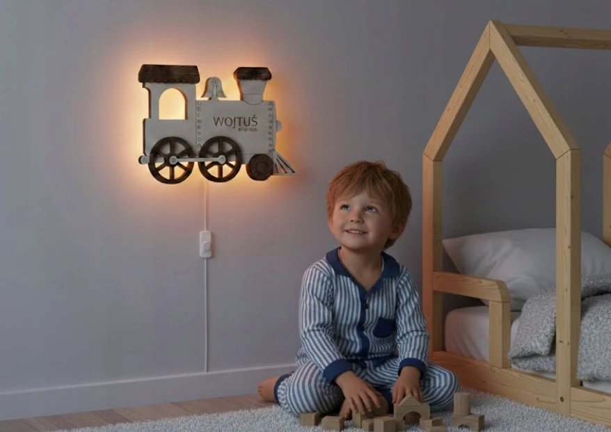 Bez Marki Drewniana Lampka Nocna LOKOMOTYWA su Imieniem LED Pociąg Prezent