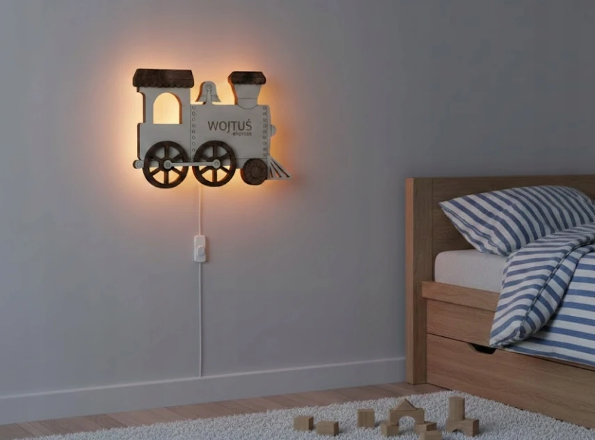 Bez Marki Drewniana Lampka Nocna LOKOMOTYWA su Imieniem LED Pociąg Prezent