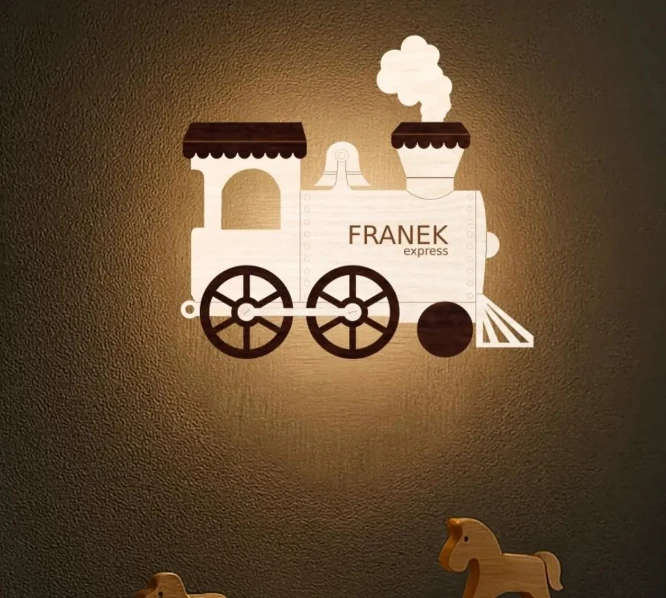 Bez Marki Drewniana Lampka Nocna LOKOMOTYWA su Imieniem LED Pociąg Prezent