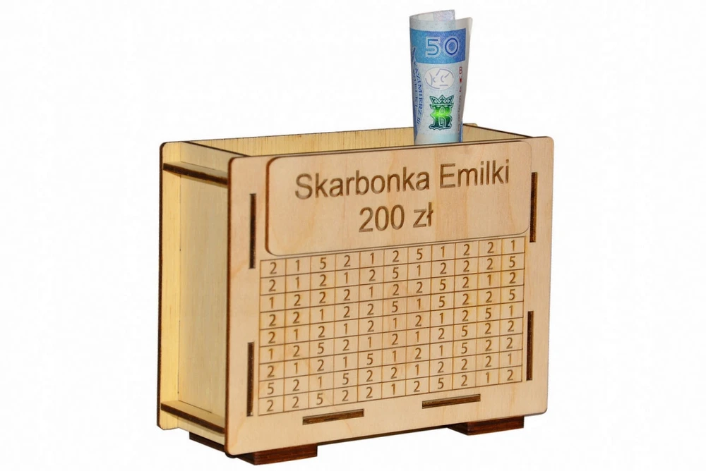 Bez Marki DREWNIANA SKARBONKA + IMIĘ WYKREŚLANA SKARBONKA DLA DZIECKA 200 zł PREZENT
