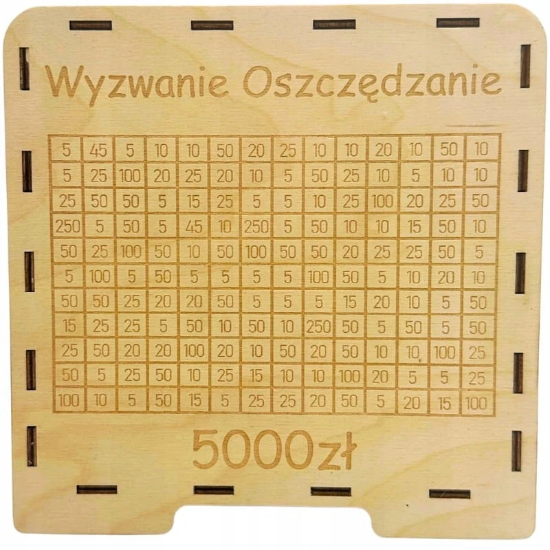 Bez Marki DREWNIANA SKARBONKA WYZWANIE OSZCZĘDZANIE WYKREŚLANKA NA PREZENT UPOMINEK