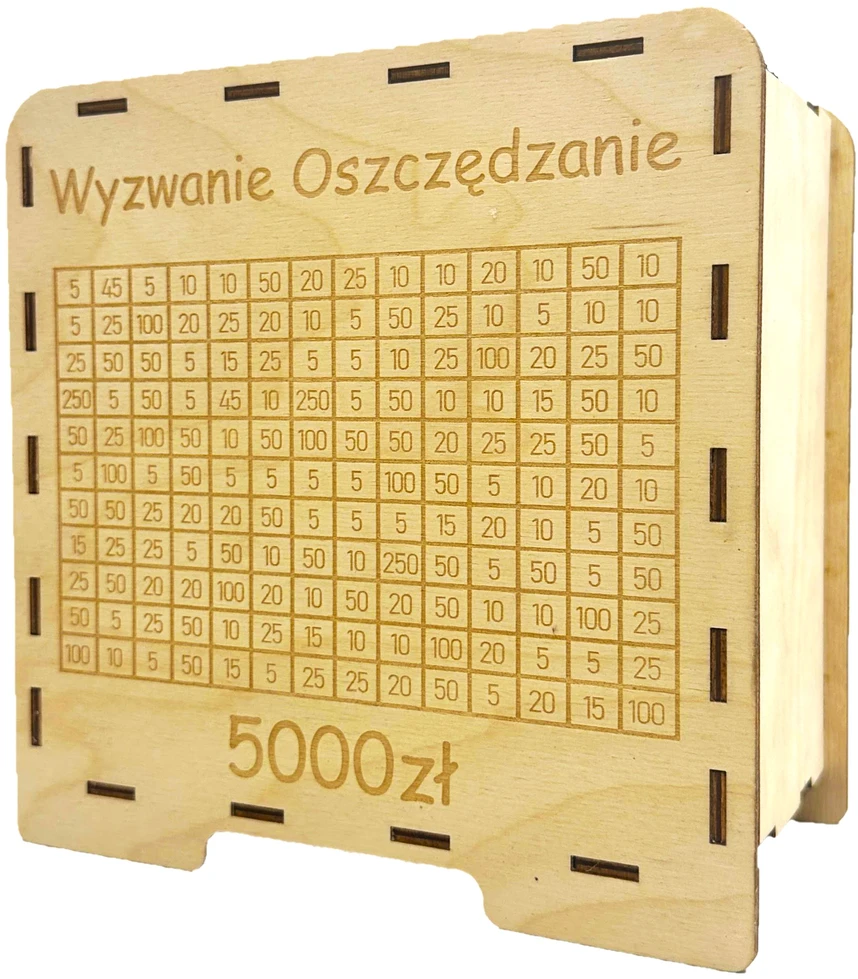 Bez Marki DREWNIANA SKARBONKA WYZWANIE OSZCZĘDZANIE WYKREŚLANKA NA PREZENT UPOMINEK