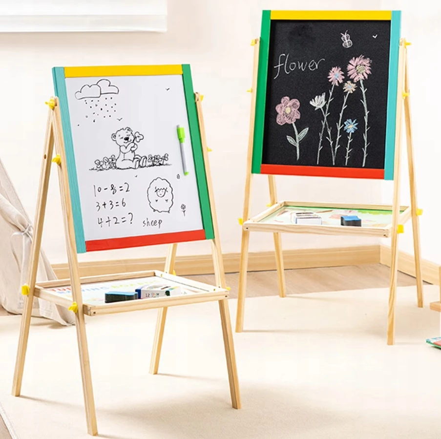 Bez Marki Dvipusė edukacinė lenta vaikams 2in1 medinė su priedais