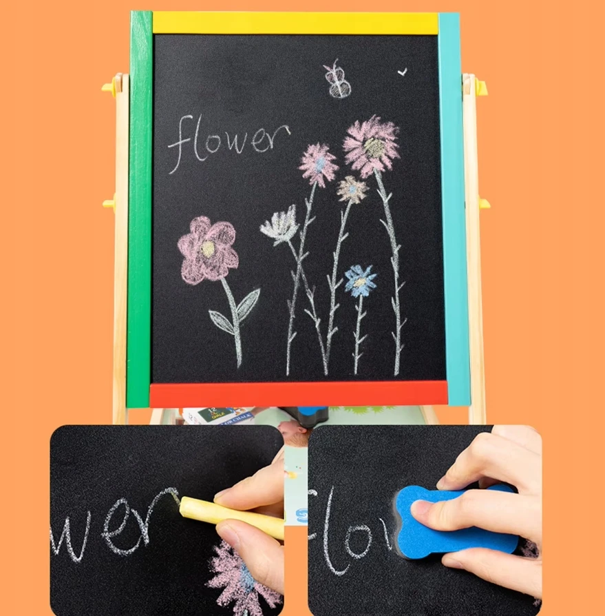 Bez Marki Dvipusė edukacinė lenta vaikams 2in1 medinė su priedais