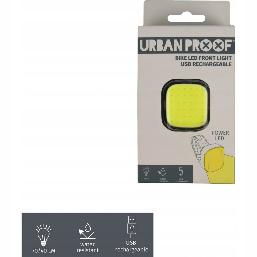 Bez Marki Dviračio lemputė - URBAN PROOF - Power Bike LED - Įkraunama per USB - 70 LM - Atspari vandeniui