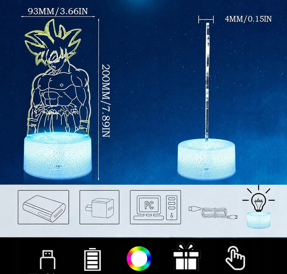 Bez Marki DZIECIĘCA LAMPA 3D SMART TOUCH DRAGON BALL GOKU Z PILOTEM STEROWANIA
