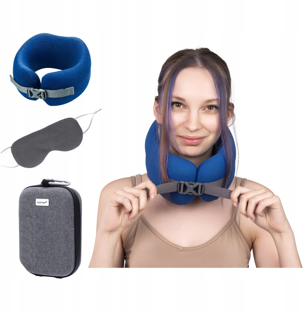 Bez Marki EASY NAP vidutinė kelioninė pagalvė mėlyna su akse.