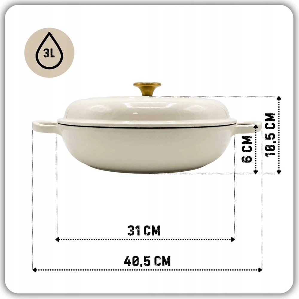 Bez Marki Emaliuotas ketaus puodas, 30 cm skersmens, 2l, kremas