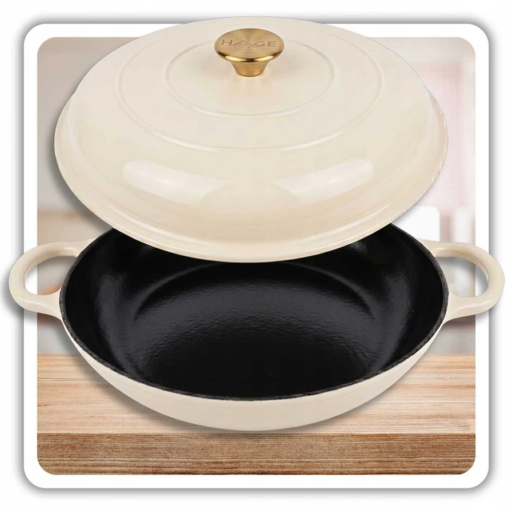 Bez Marki Emaliuotas ketaus puodas, 30 cm skersmens, 2l, kremas