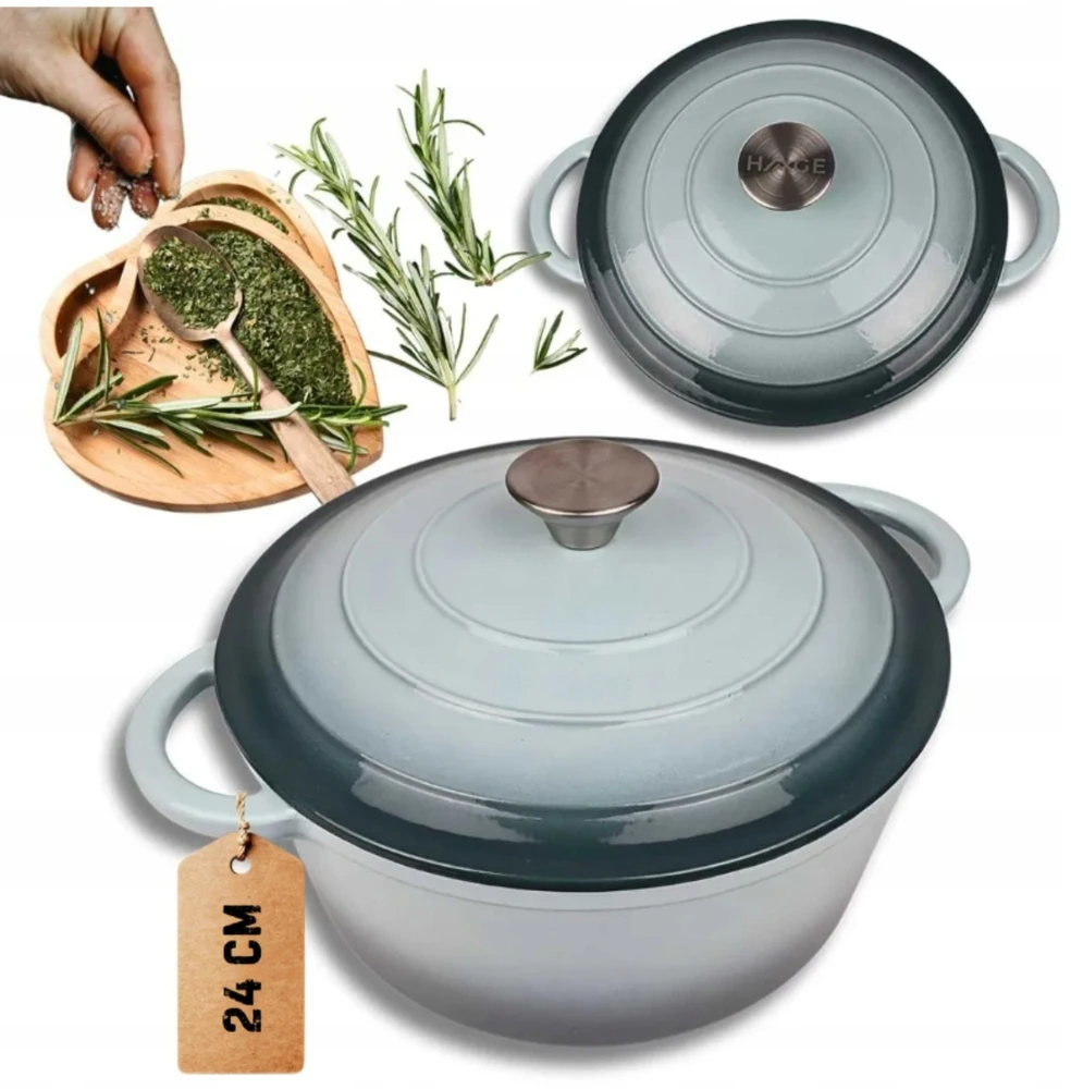Bez Marki Emaliuotas ketaus puodas HAGE 4L 24 cm jūros druska Indukcinė dujinė orkaitė