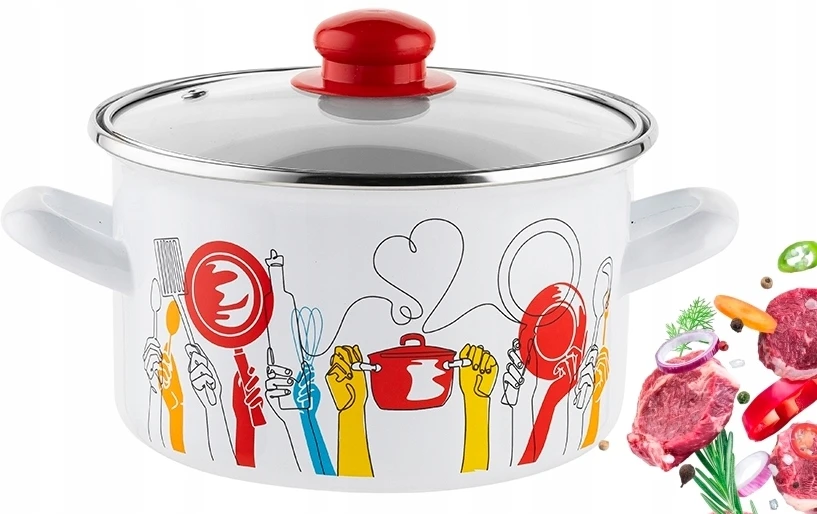 Bez Marki Emaliuotas puodas, pleszew emalis, 20 cm, 3,7L, sriuboms virti, virtuvės vakarienei