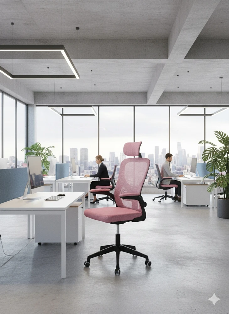 Bez Marki ERGONOMICZNY FOTEL BIUROWY SUKAMASIS MIKROSIATKA FIBI ROŽINĖ- JUODA