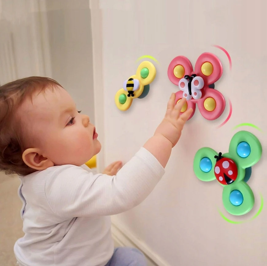 Bez Marki FIDGET SPINNER SU SIURBUČIU TAURĖLIU JUTIKLIU RATTLE ŽAISLŲ RINKINYS iš 3
